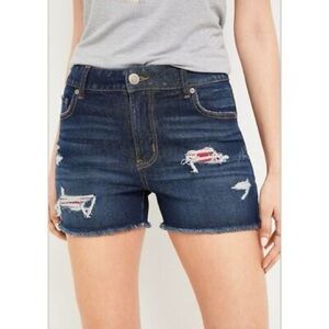 Maurices M Jeans High Rise Distressed Red Bandana Denim Shorts Sz 18W Plus Size